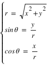 système(r=sqrt(x^2+y^2);sin*theta=y/r;cos*theta=x/r)