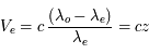 V_e = c\,\frac{(\lambda_o - \lambda_e)}{\lambda_e} = cz