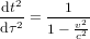 {{\rm d}t^2\over{\rm d}\tau ^2}={1\over{1-{v^2\over c^2}}}