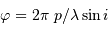 \varphi = 2\pi \ p/ \lambda \sin i