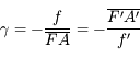 \gamma = -\frac{f}{\overline{FA}} = -\frac{\overline{F'A'}}{f'}