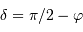 \delta = \pi / 2 - \varphi