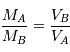 \frac{M_A}{M_B}= \frac{V_B}{V_A}