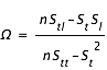 Omega=(n*S_tl-S_t*S_l)/(n*S_tt-(S_t)^2)