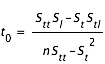 t_0=(S_tt*S_l-S_t*S_tl)/(n*S_tt-(S_t)^2)